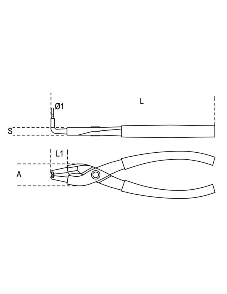 Pinze per anelli seeger, becchi piegati a 90°  Pinze per anelli seeger, becchi piegati a 90°