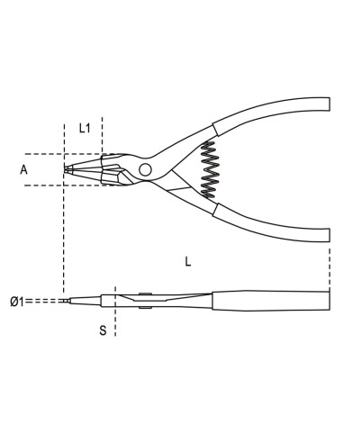 Pinza per anelli seeger esterni a becchi dritti