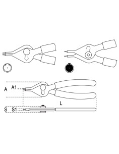 Pinza reversibile a becchi diritti per anelli elastici di sicurezza per fori e a 2