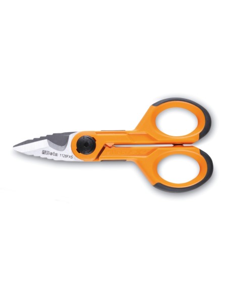 Forbici elettricista con svasatore, lame in acciaio inossidabile con microdentat Forbici elettricista con svasatore, lame in acciaio inossidabile con microdentat