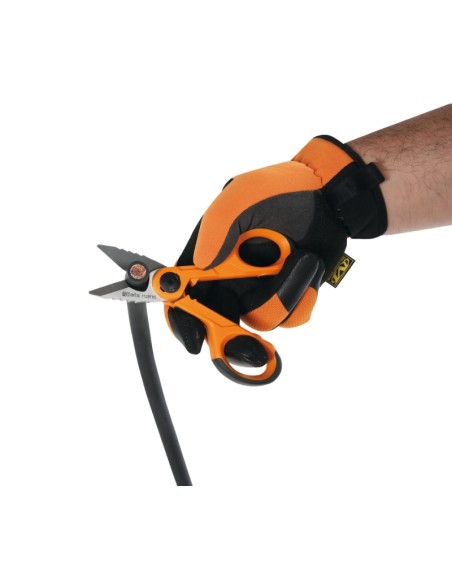 Forbici elettricista con svasatore, lame in acciaio inossidabile con microdentat Forbici elettricista con svasatore, lame in acciaio inossidabile con microdentat