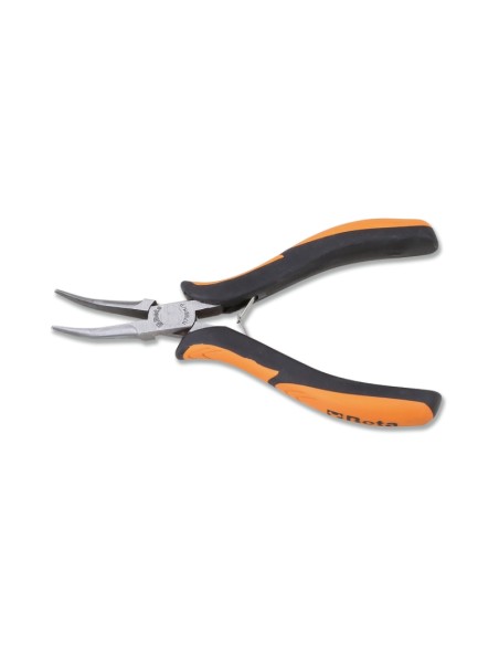 Pinza per elettronica a becchi mezzotondi lunghi lisci rastremati piegati impugn