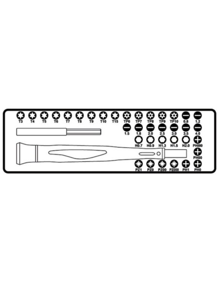 Microgiravite bimateriale con 36 inserti intercambiabili da 4 mm e prolunga magn Microgiravite bimateriale con 36 inserti intercambiabili da 4 mm e prolunga magn
