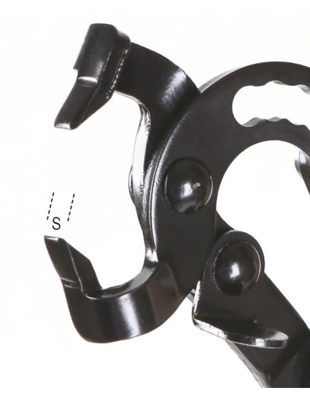 Pinza con testa orientabile per pioli in plastica con clips a pressione Pinza con testa orientabile per pioli in plastica con clips a pressione