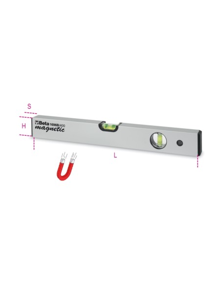 Livelle con base magnetica in alluminio profilato anodizzato con due fiale infra Livelle con base magnetica in alluminio profilato anodizzato con due fiale infra