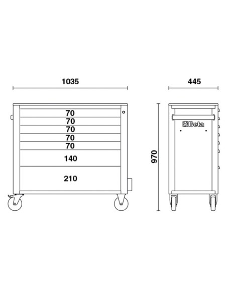Cassettiera porta attrezzi 7 cassetti, con sistema antiribaltamento, modello lun Cassettiera porta attrezzi 7 cassetti, con sistema antiribaltamento, modello lun