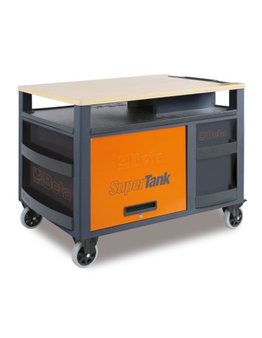 Carrello SuperTank con piano di lavoro in legno e 10 cassetti