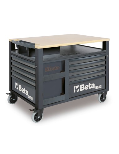 Carrello SuperTank con piano di lavoro in legno e 10 cassetti