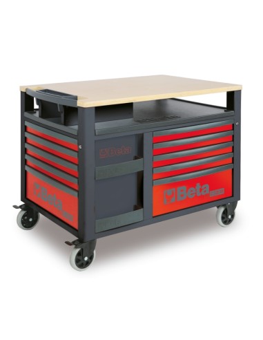 Carrello SuperTank con piano di lavoro in legno e 10 cassetti