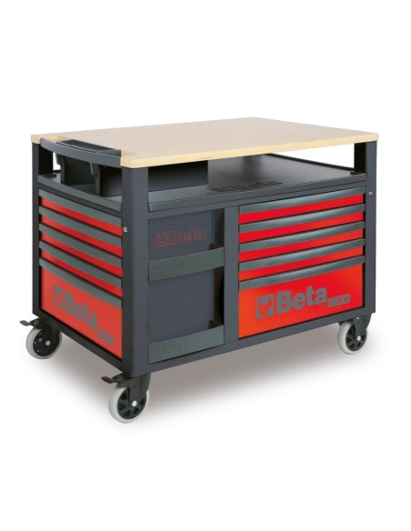 Carrello SuperTank con piano di lavoro in legno e 10 cassetti