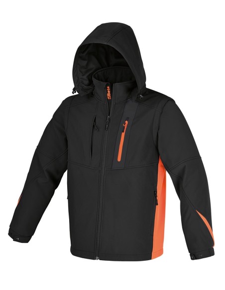 Giacca softshell con cappuccio e maniche staccabili