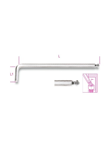 Chiavi maschio esagonale piegate con estremità sferica, modello extralungo, cro