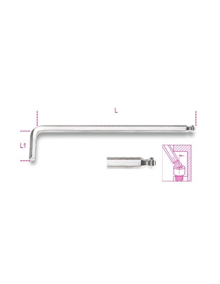 Chiavi maschio esagonale piegate con estremità sferica, modello extralungo, cro