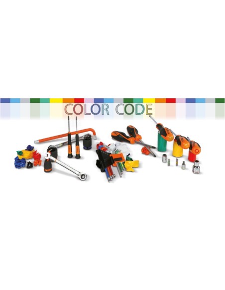 Serie di 9 chiavi maschio esagonale piegate colorate con un'estremità sferica Serie di 9 chiavi maschio esagonale piegate colorate con un'estremità sferica