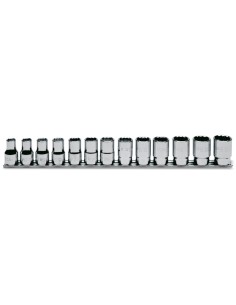 Serie di 13 chiavi a bussola a mano bocca poligonale (art. 920B) su supporto
