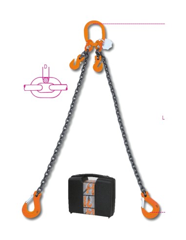 Pendente per sollevamento con ganci accorciatori catena a 2 bracci, grado 8