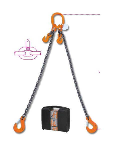 Pendente per sollevamento con ganci accorciatori catena a 2 bracci, grado 8