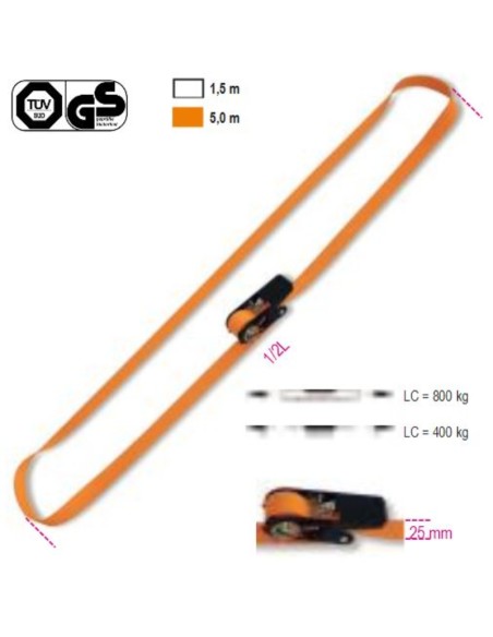 Sistema di legatura ad anello LC 800kg con cricchetto tenditore nastro in polies Sistema di legatura ad anello LC 800kg con cricchetto tenditore nastro in polies