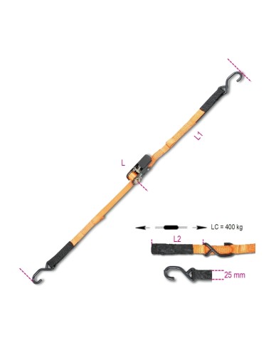 Sistemi di legatura con 2 ganci ed asole, cricchetto tenditore LC 400kg nastro i