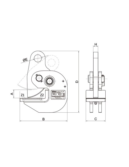 Pinza per sollevamento orizzontale di superfici piane con durezza max 30HRC/300H Pinza per sollevamento orizzontale di superfici piane con durezza max 30HRC/300H