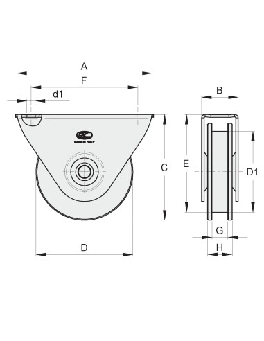 RUOTA D.75 A U DA 8 MM S. EST.