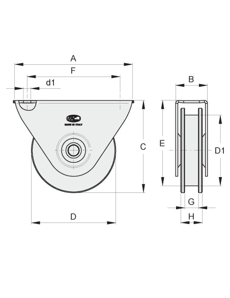 RUOTA D.75 A U DA 8 MM S. EST.