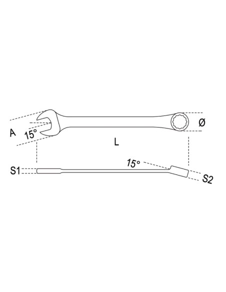 Chiavi combinate a forchetta e poligonale piegata, tipo lungo cromate lucide Chiavi combinate a forchetta e poligonale piegata, tipo lungo cromate lucide