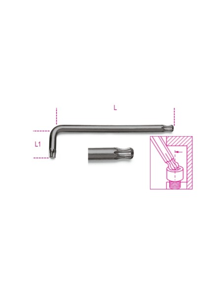 Chiavi maschio piegate con un'estremità sferica per viti con impronta Torx®, b Chiavi maschio piegate con un'estremità sferica per viti con impronta Torx®, b