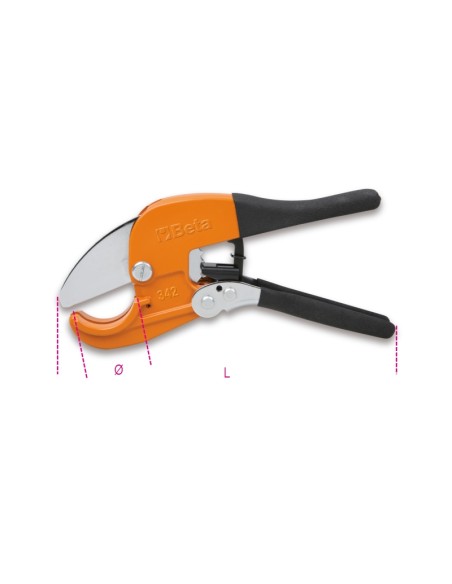 Cesoia a cricchetto per tubi in materiale plastico Cesoia a cricchetto per tubi in materiale plastico