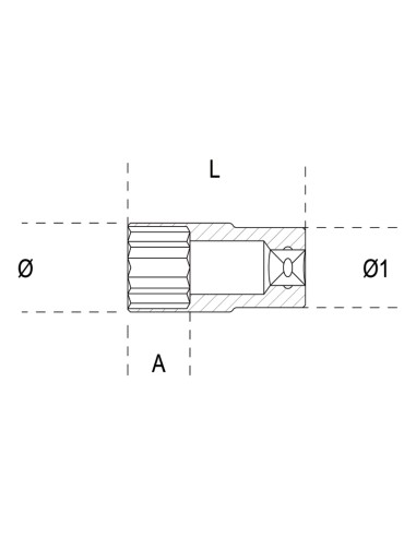 Chiavi a bussola con attacco quadro femmina 1/2", tipo lungo bocca poligonale, c