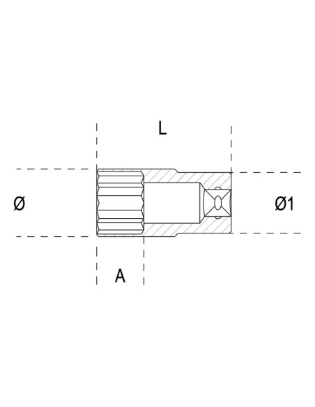Chiavi a bussola con attacco quadro femmina 1/2", tipo lungo bocca poligonale, c
