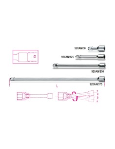 Prolunghe con attacchi quadri maschio e femmina 1/2" angolari, cromate